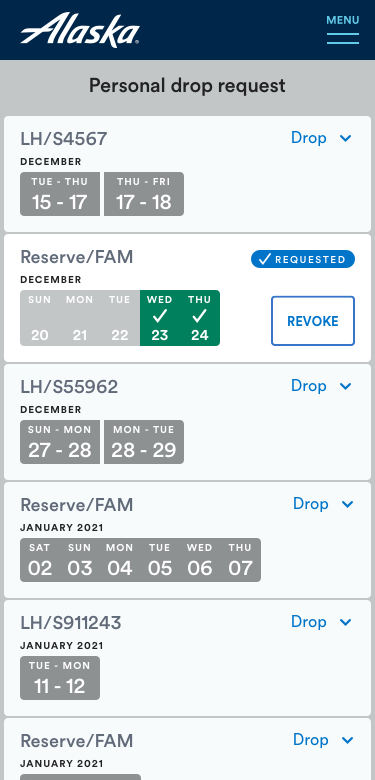 Mobile prototype screen showing the flight attendant request entry point