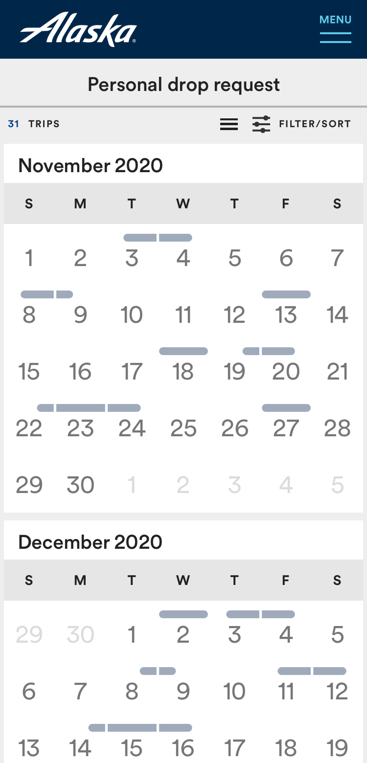Mobile concept showing different trip types including a sequence interruption point