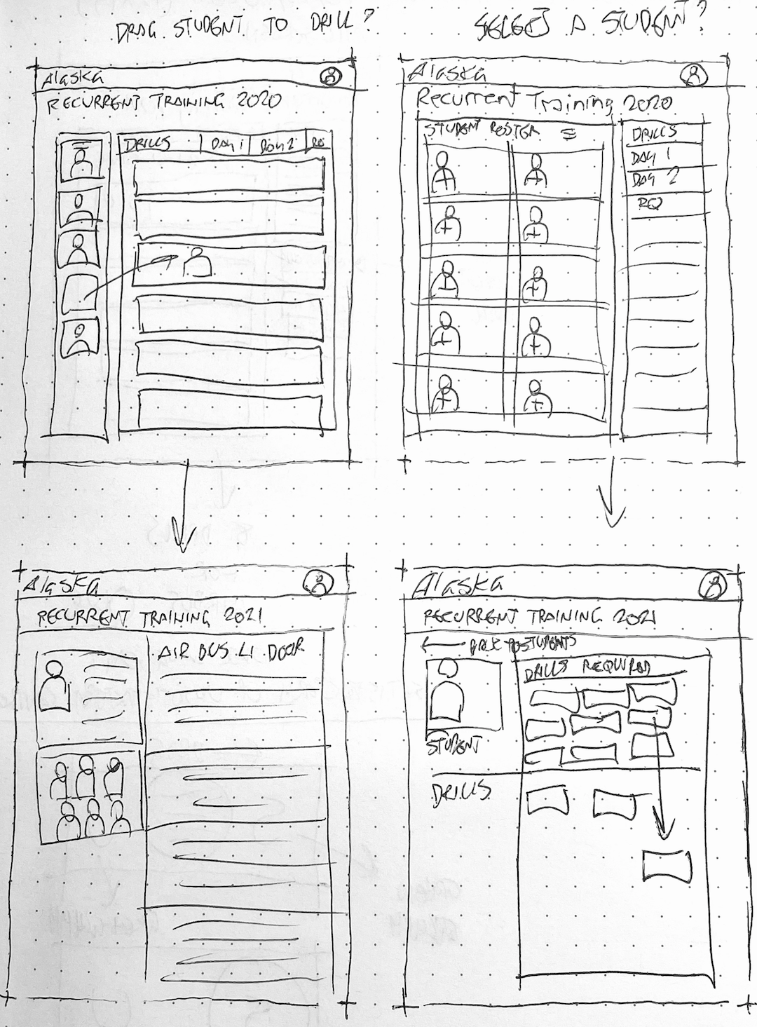 Wireframe sketch exploring early drag-and-drop interactions.