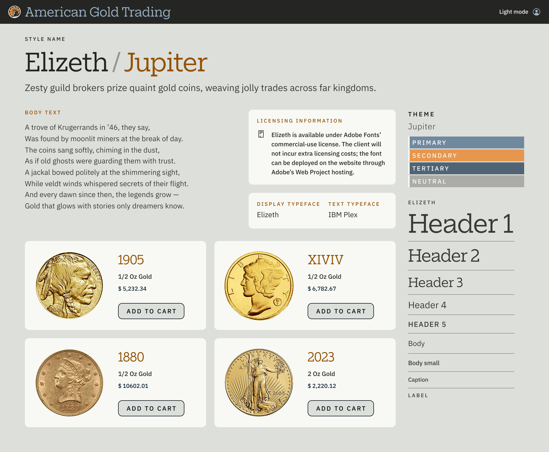 Final deliverable mockup webpage displaying the full range of branding artifacts in light mode.