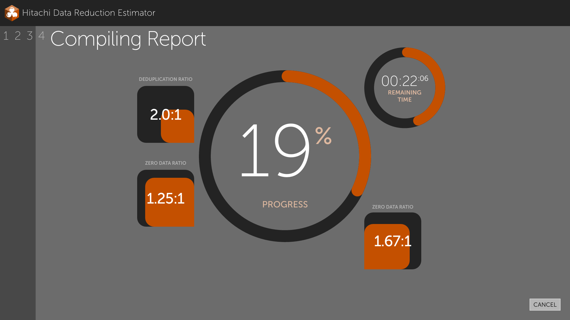 Compiling screen showing two donuts for progress and estimated time remaining
