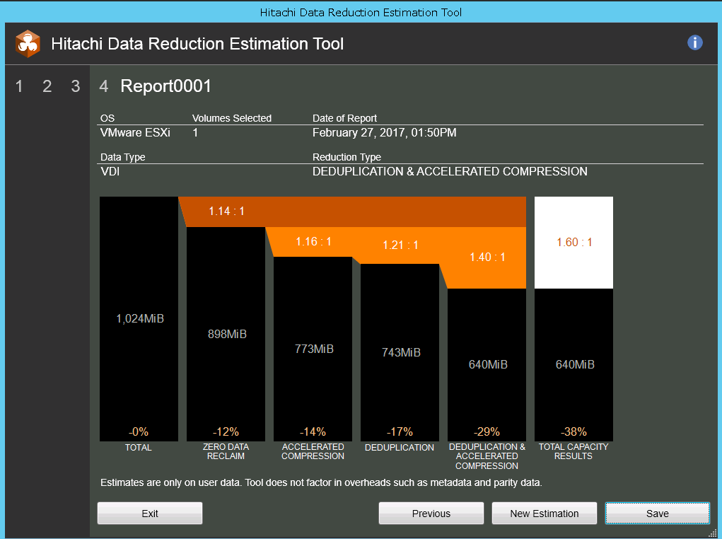 Screenshot of the shipped Hitachi Data Reduction Estimator product