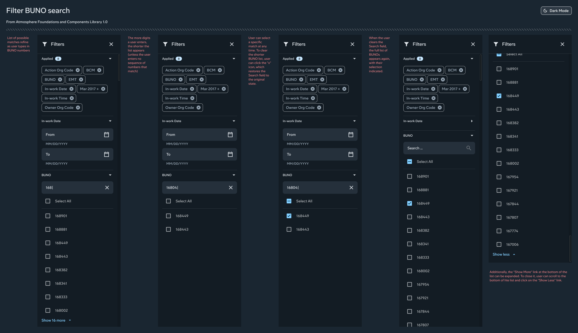 Developer documentation for the BUNO filters shown in dark mode